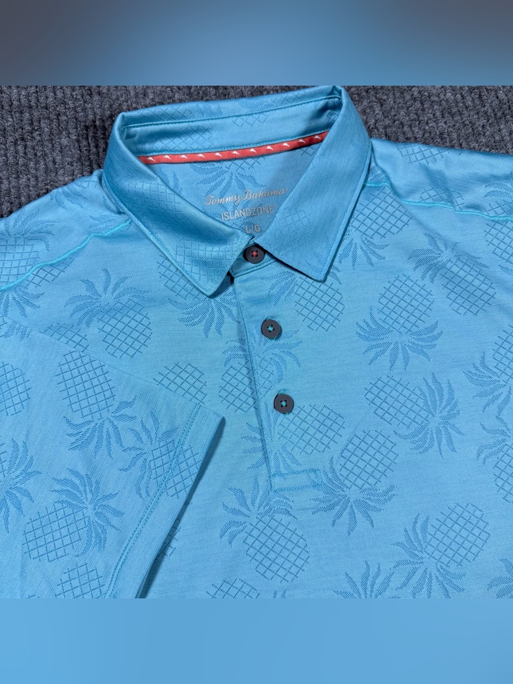 Tommy Bahama IslandZone Polo Men’s Size L Pineapple Jacquard Blue Performance
